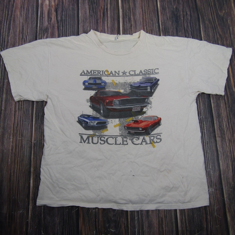 American Classic Muscle Cars Shirt Mens XL White Graphic Crew Neck Tee
